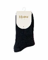 Media larga de tejido acanalado con detalle de raya en el borde superior, marca Mistral.