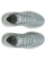 Championes de running Under Armour modelo Phade RN 3, color verde claro con detalles en blanco. Presentan una parte superior de malla transpirable, logo lateral plateado y entresuela de EVA para mayor amortiguación.