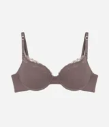 Soutien push up blanco de microfibra con detalles de encaje, breteles ajustables y copa.