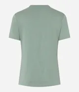 Blusa básica de manga corta con cuello en V, confeccionada en tejido de viscosa con elastano. Presenta un diseño liso y corte ajustado.