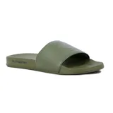 Sandalias Quiksilver modelo Glass para hombre, color verde militar, con tira ancha en el empeine con logo grabado y suela texturizada para mayor comodidad.