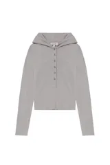 Camiseta de manga larga con capucha, confeccionada en tejido de punto, con cierre frontal parcial de botones y corte recto.