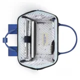 Mochila azul de poliéster con sistema MOLLE, compartimento acolchado para tablet o PC, correa para sujetar a la maleta y tirantes acolchados antitranspirantes.