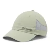 Gorro con visera Columbia modelo Tech Shade II Hat, de color verde, con paneles de malla en los laterales y logo bordado en el frente.