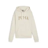 Buzo Puma Squad color crema con capucha ajustable con cordones, manga larga, bolsillo tipo canguro y logo Puma bordado en el pecho.