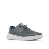 Championes náuticos Columbia Boatside Relaxed PFG de color gris, con entresuela blanca y detalles en azul. Combinan textil, material sintético y cuero, con cordones elásticos y diseño de talón plegable.