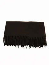 Pashmina de textura suave y acabado mate, color marrón oscuro, con diseño rectangular y terminaciones con flecos en los extremos.