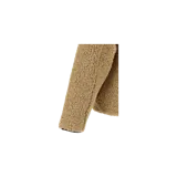 Campera de corderito Diesel de color beige con capucha, cierre frontal negro y detalles de costuras decorativas oscuras que forman el logotipo de la marca.