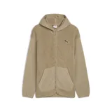 Campera con cierre frontal completo, confeccionada en una combinación de tejido polar liso y textura tipo corderito en el frente. Cuenta con capucha, bolsillos laterales y el logo de la marca bordado en el pecho.