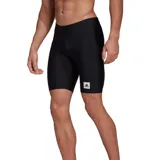 Short de baño negro ajustado, con logo Adidas blanco en la pierna derecha.