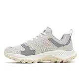 Championes de senderismo Merrell modelo Tempo Sol, en tonos gris claro y blanco. Presentan una combinación de gamuza y malla transpirable en la parte superior, con cierre de cordones y entresuela de espuma EVA para mayor amortiguación y estabilidad.