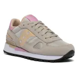 Championes Saucony Shadow Original de dama, color beige con detalles en rosa y durazno.