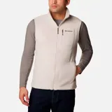 Chaleco de forro polar Columbia con cierre frontal completo, cuello alto, bolsillo con cremallera en el pecho y bolsillos laterales con cremallera.