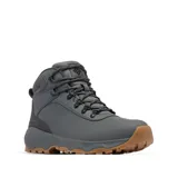 Bota de senderismo Columbia modelo Newton Wander Ltr, color gris con suela de goma color caramelo. Presenta diseño de caña media, cierre con cordones, herrajes metálicos y construcción impermeable con tecnología Omni-Tech.
