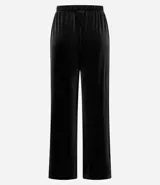 Pantalón de corte recto confeccionado en terciopelo, con cintura elástica ajustable mediante lazo y bolsillos laterales.