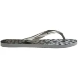 Ojotas Havaianas Slim Animals con estampado animal print en tonos grises y negros, y tiras plateadas.