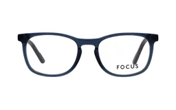 Armazón de lentes Focus Premium modelo 4183/50, de diseño clásico con marco de acetato en color azul traslúcido y forma rectangular redondeada.