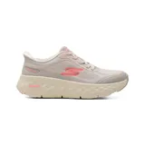 Championes deportivos Skechers modelo Slip-ins Go Walk Max Cushioning Flex Remi, color gris con detalles en fucsia, con capellada de malla técnica y suela de gran amortiguación.
