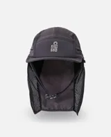 Gorro de agua Rip Curl modelo S Series Surf, color negro gastado, con solapa protectora para el cuello y laterales de red. Cuenta con correa ajustable con hebilla.