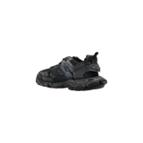 Championes Balenciaga Track Signature Lace-Up de color negro con diseño robusto y capas superpuestas. Presentan un estampado gráfico de la marca en pintura blanca sobre el lateral y la suela.
