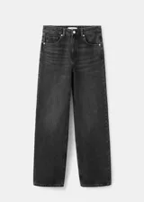 Jeans de denim 100% algodón en color gris oscuro con efecto deslavado, tiro medio y corte recto de pernera ancha.
