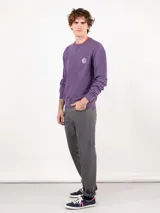 Buzo de felpa 100% algodón color bordó, de corte regular fit, con cuello redondo y manga larga. Presenta acabado lavado y logo estampado en el pecho.