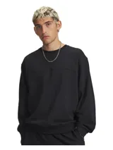 Buzo Under Armour de felpa francesa ligera color negro, con cuello redondo, hombros caídos, puños y bajo acanalados, y logotipo bordado en el pecho.