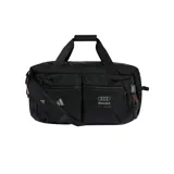 Bolso deportivo híbrido Adidas Audi Revolut F1 Team negro, fabricado en tejido CORDURA® resistente al desgaste. Cuenta con un compartimento principal amplio, bolsillos exteriores con cierre y correas de transporte ajustables.