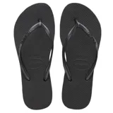 Ojotas Havaianas modelo Slim, color negro, con tiras finas y suela de goma con textura antideslizante.