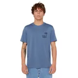 Remera de manga corta color azul, con cuello redondo y un pequeño estampado gráfico de palmeras y el logo de Rip Curl en el pecho izquierdo.