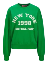 Buzo marrón de cuello redondo con estampado frontal en color blanco que dice "Palm Springs 1998 Los Angeles". De corte relajado y mangas largas con puños elásticos.