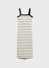 Vestido midi de algodón con estampado de rayas horizontales, diseño recto, cuello escotado y tirantes anchos en contraste.