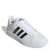 Championes Adidas Grand Court Base 2.0, color blanco con las tres tiras laterales en negro, de estilo urbano.