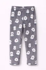 Pantalon de pijama de tela plush suave, con estampado de estrellas rosadas sobre fondo gris. Cuenta con cintura elastizada para mayor comodidad.