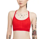 Sostén deportivo Nike Dri-FIT Indy Icon Clash con estampado de pata de gallo en tonos de rojo. Diseño de soporte ligero con espalda deportiva y tirantes regulables.