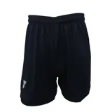 Short deportivo de hombre color negro, con cintura elástica y logo de la marca estampado en blanco en la parte inferior.