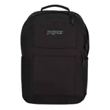 Mochila negra JanSport Landings Pack con múltiples compartimentos, funda para laptop, acolchado en la espalda y tirantes, manija superior reforzada y pasador para valija.