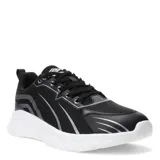 Championes deportivos Umbro modelo Biza, color negro con detalles en gris y suela blanca. Presentan un diseño ergonómico con cordones y refuerzos sintéticos en la parte superior.