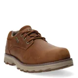 Zapatos de cuero color marrón con cordones, diseño casual con suela de goma antideslizante y detalle de marca en la lengüeta.