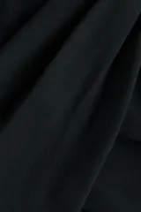Top strapless negro de punto interlock con ajuste ceñido, escote corazón y diseño drapeado con frunces.