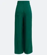 Pantalón pantalona verde esmeralda de jacquard con botones diferenciados en la cintura.