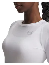 Remera térmica Under Armour de manga larga, color blanco, con diseño ajustado y tecnología HeatGear para absorción del sudor.