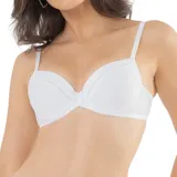 Soutien de microfibra color blanco con aro para mayor sujeción, copas con detalles acanalados y breteles regulables.