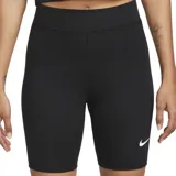 Shorts de ciclismo negros de tiro alto Nike, con logo blanco en la pierna izquierda.