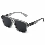 Lentes de sol polarizados con armazón gris translúcido de diseño cuadrado y doble puente, con cristales oscuros.