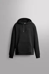 Sudadera con capucha y bolsillo canguro Zara Athleticz, color negro, de corte relajado y tejido técnico compacto con mezcla de algodón.