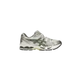 Championes de running Asics Gel-Kayano 14, en color blanco, plateado y gris pizarra con detalles en verde salvia.