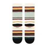 Medias Stance de caña alta con diseño a rayas horizontales en tonos crema, celeste, negro, ocre y rosa.