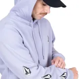 Buzo canguro lila con capucha y cordones ajustables. Logo de Volcom estampado en el pecho y en la manga izquierda.