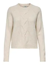 Sweater tejido de manga larga con cuello redondo y mangas raglán, con textura de cable y puños acanalados.